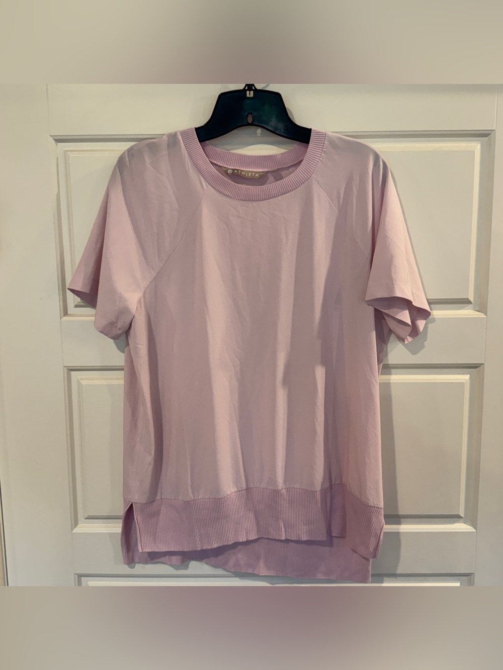Athleta Women’s Raglan Crew Neck Rib Pullover Train Pink Core Shirt Sz Small